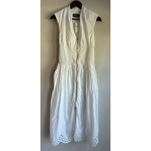 Anthropologie Tommie Cap-Sleeve Front-Zip Midi Dress Eyelet White NWT XS Preppy